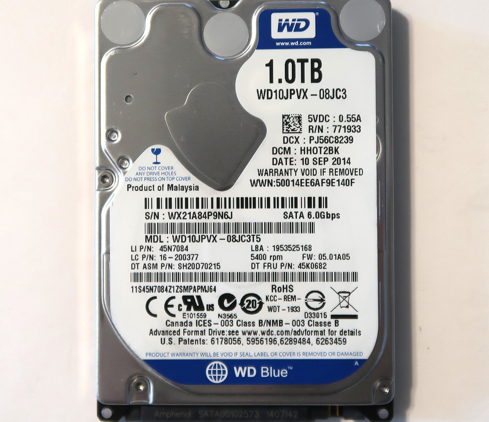 Western Digital WD10JPVX-08JC3T5 HHOT2BK (WX21) Malaysia 2.5" Sata 10SEP2014
