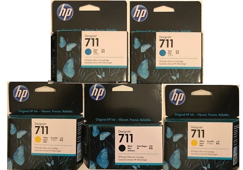 Set of 5 GENUINE FACTORY SEALED HP 711 INKJETS BLACK MAGENTA YELLOW 2019-2026