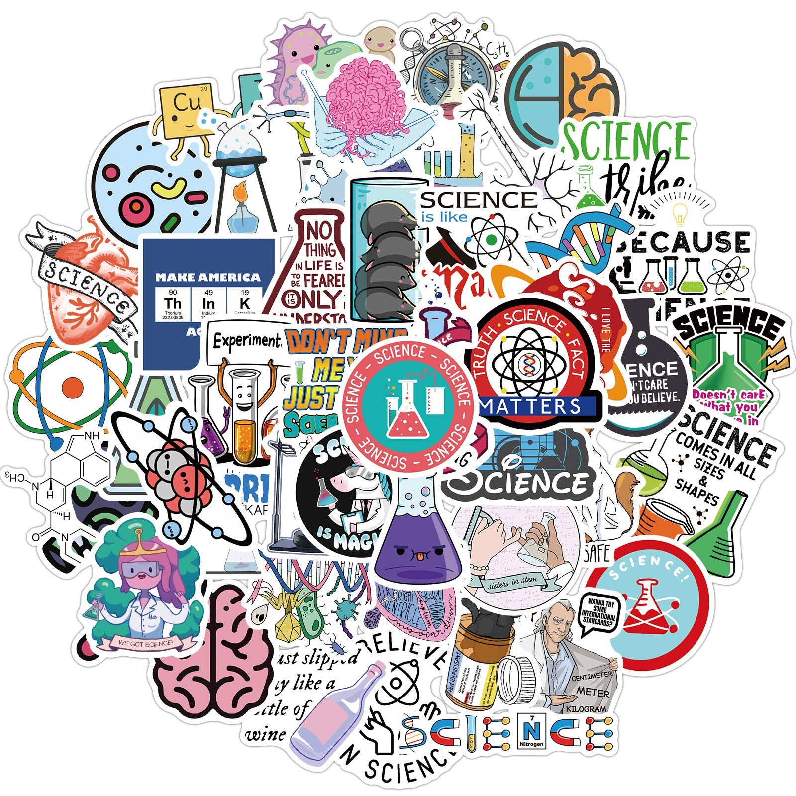 Natural Sciences Stickers, 50Pcs Science Laboratory Stickers Pack, Physics, Chem