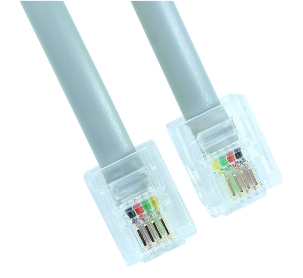 7Ft RJ11 Modular Telephone Cable  (6P4C 4 Conductor/2 Lines Reverse for Voice