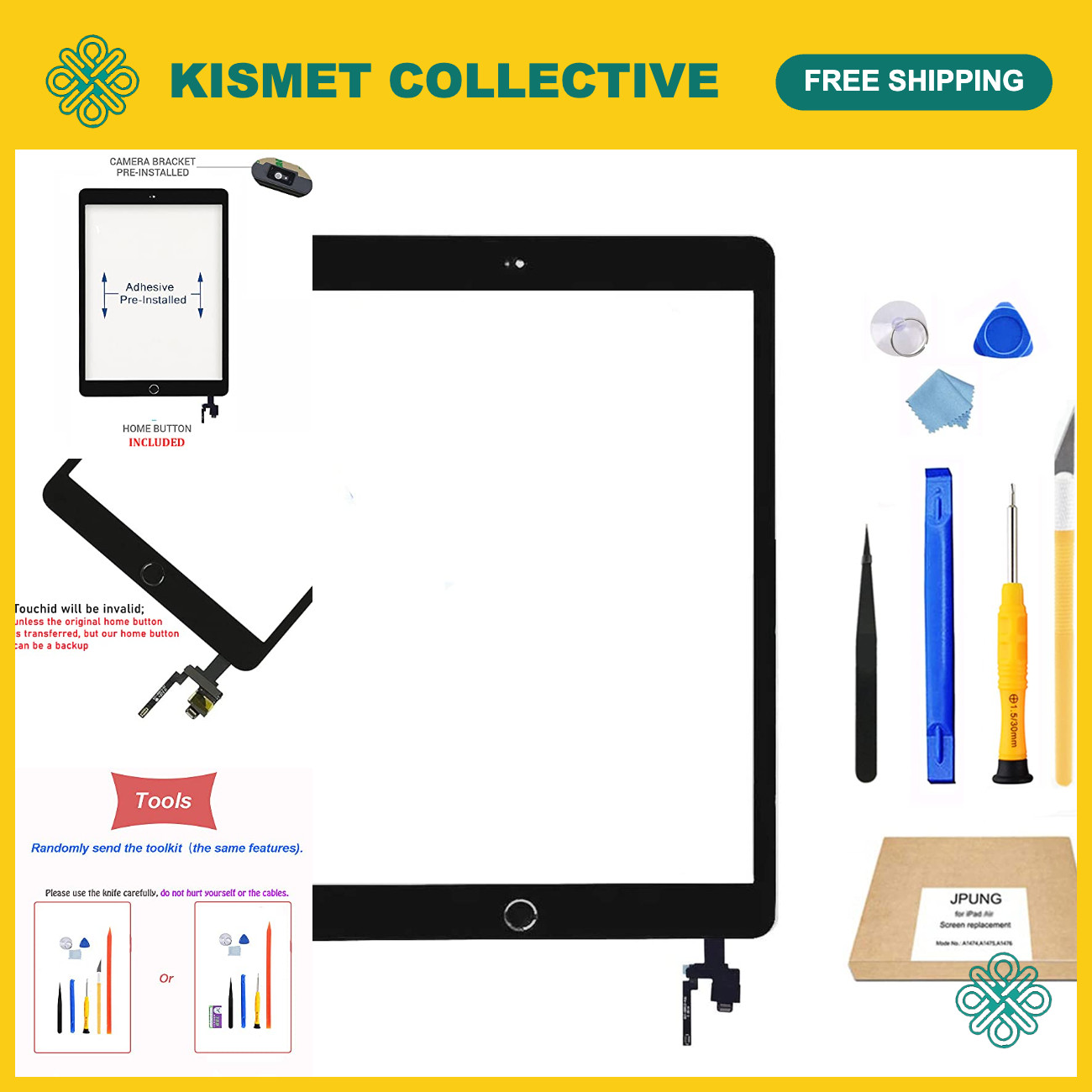iPad Mini 3 Touchscreen Glass Replacement Digitizer + Repair Tools Kit, Black