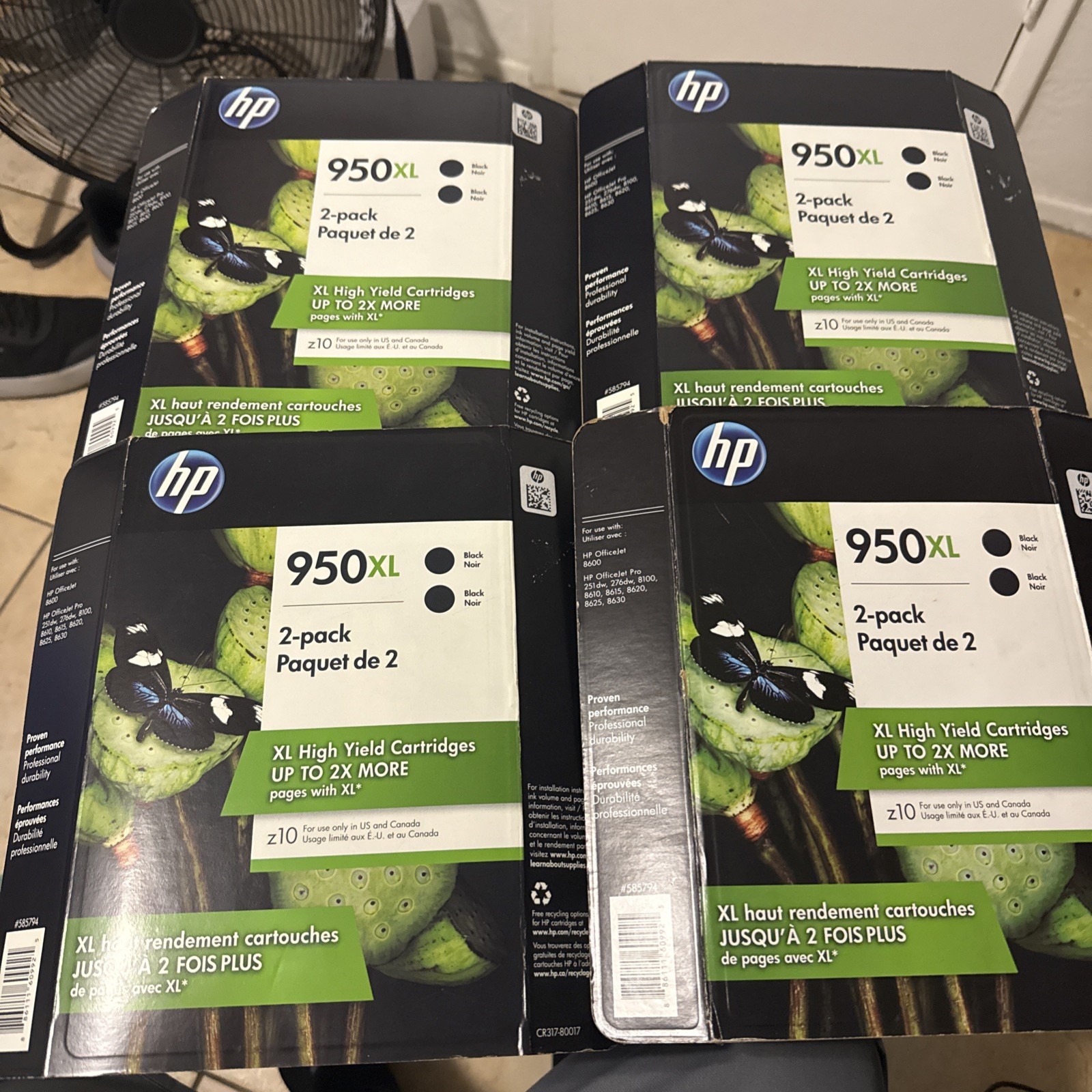 HP 950XL Black Ink Cartridges 2 Pack OEM Sealed NEW Pack of 2,  8 Total CR317BN