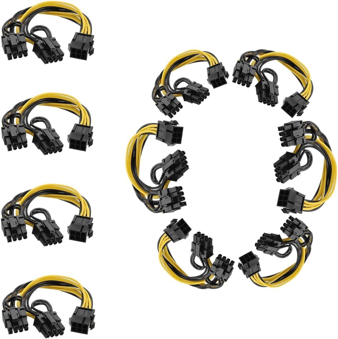 10 Pack 6 Pin to Dual PCIe 8 Pin (6+2) Graphics Card PCI Express Power Adapter 9