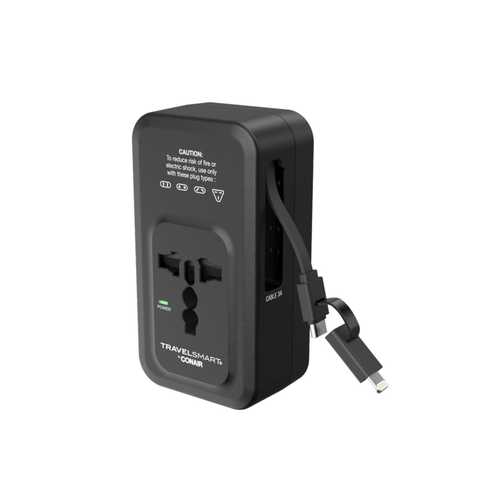 Conair Universal Travel Adapter All-in-One 4 Outlets USB-C Worldwide Plug