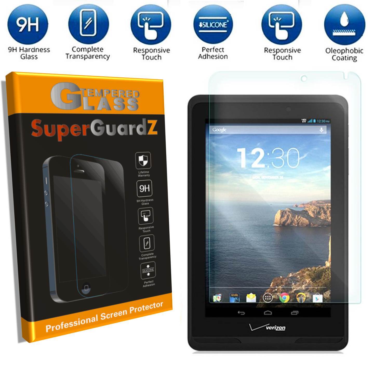 2X SuperGuardZ® Tempered Glass Screen Protector Guard For Verizon Ellipsis 7 & 8