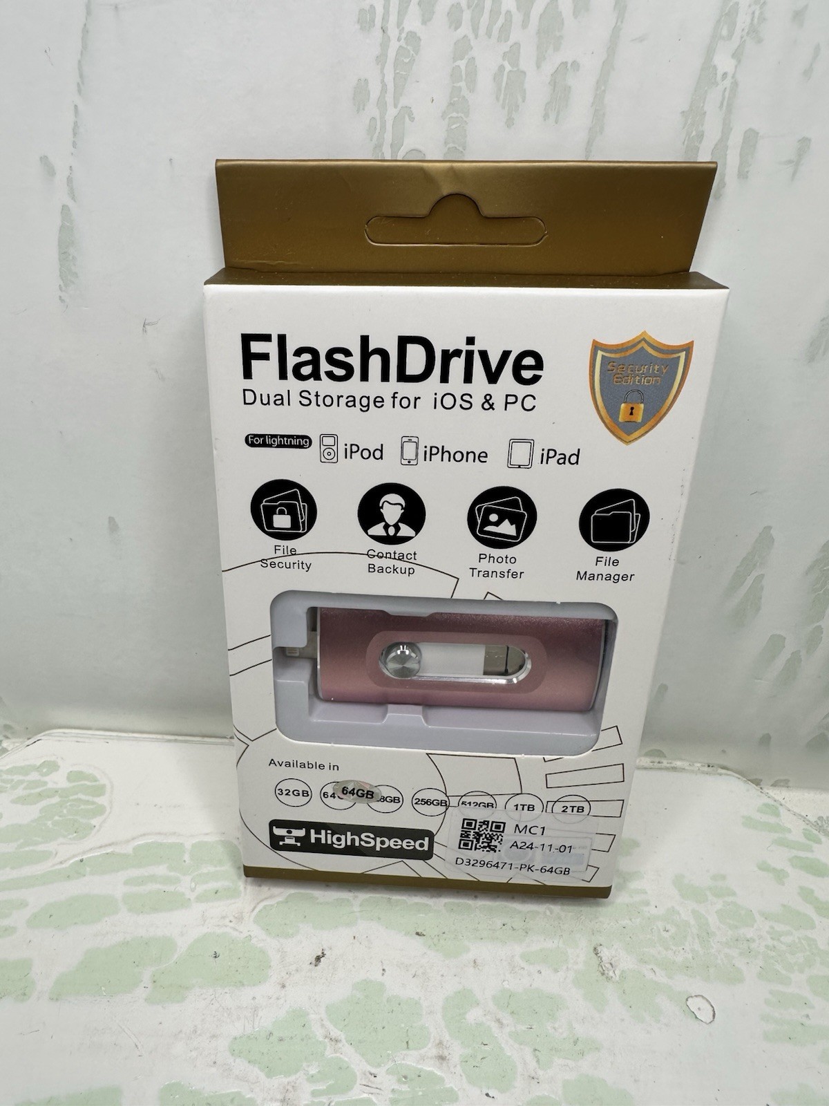 FlashDrive 64GB Dual Storage USB for iOS & PC Pink New