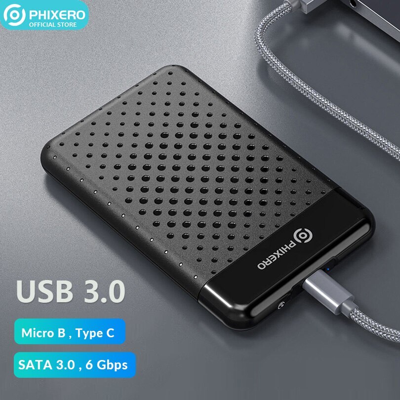 PHIXERO 2.5" Inch External Hard Drive Case Enclosure Caddy HDD SSD USB 3.0