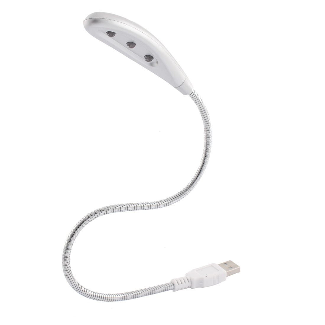 Silver Tone Flexible Gooseneck 3 LED Bulbs USB Light Lamp for Laptop