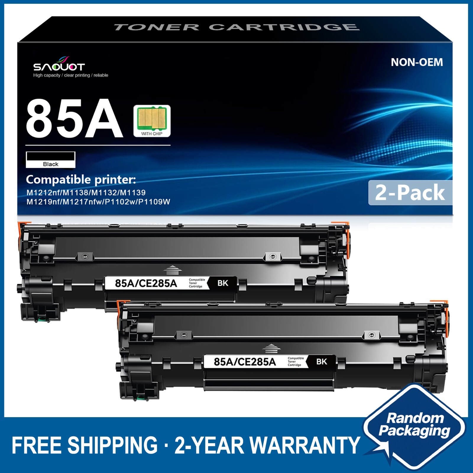 2PK CE285A 85A 285A Toner Cartridge For HP LaserJet P1102 P1102W M1132 M1212NF