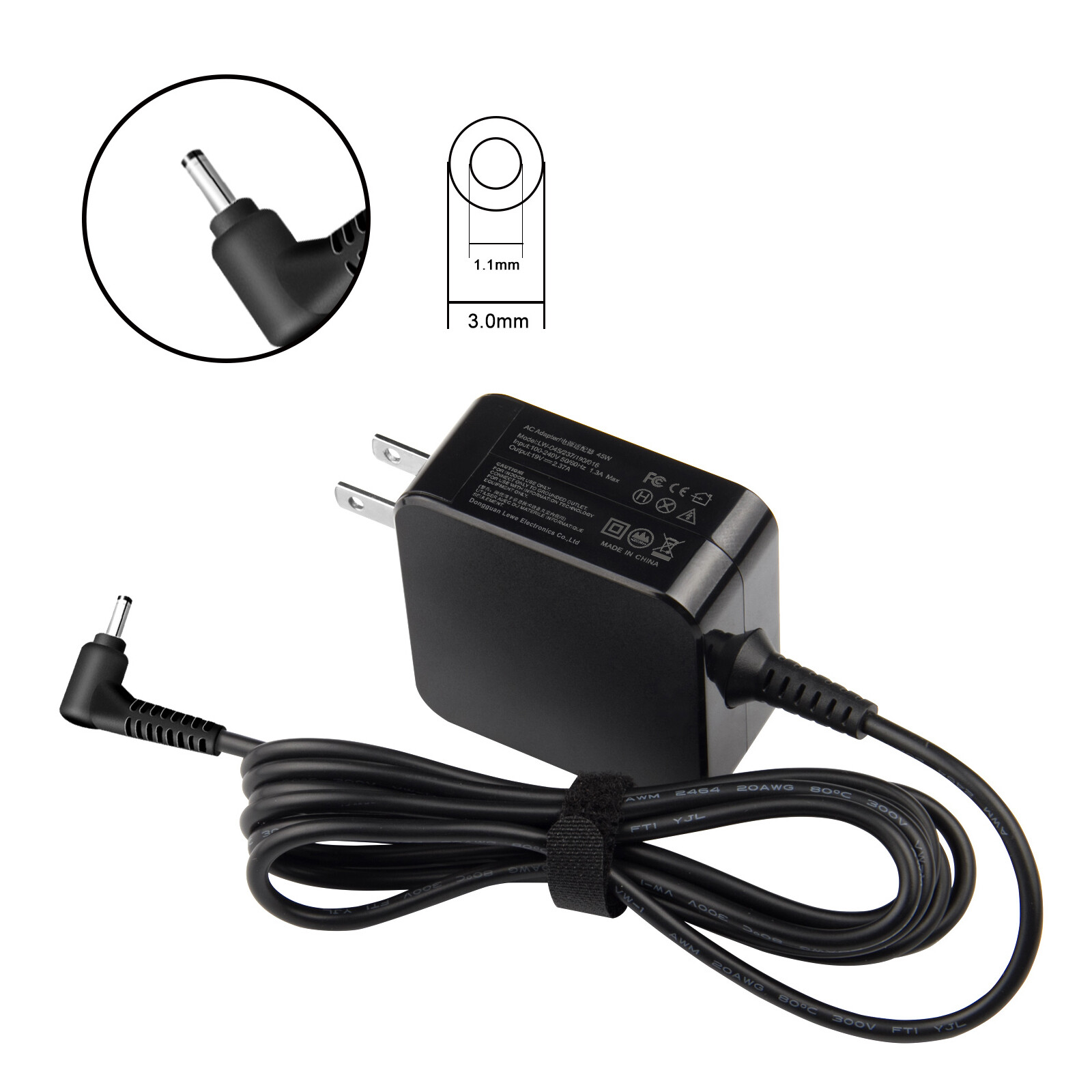 19V 2.37A 45W Laptop Replacement Power Adapter Charger For Acer Aspire 3.0*1.1mm