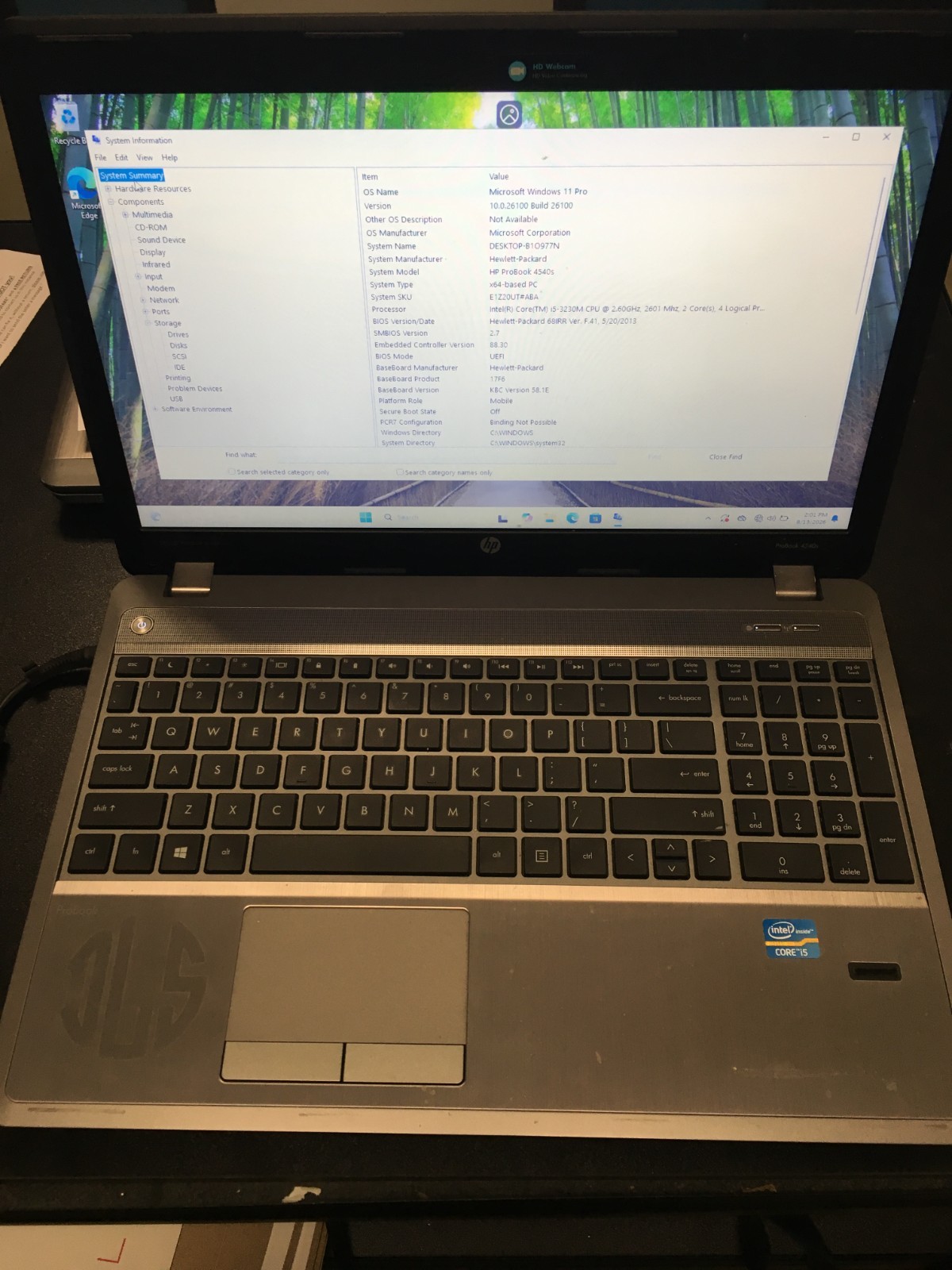 HP Probook 4540  Intel Core i5 2.60Ghz 8GB 160 GB HDD Win 11 pro laptop 0025_26