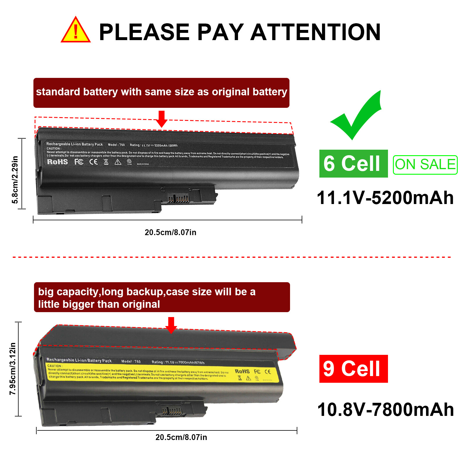 6/9Cell Battery for IBM Lenovo Thinkpad T60 T61 R60 R61 R500 T500 R61e R61i T60p