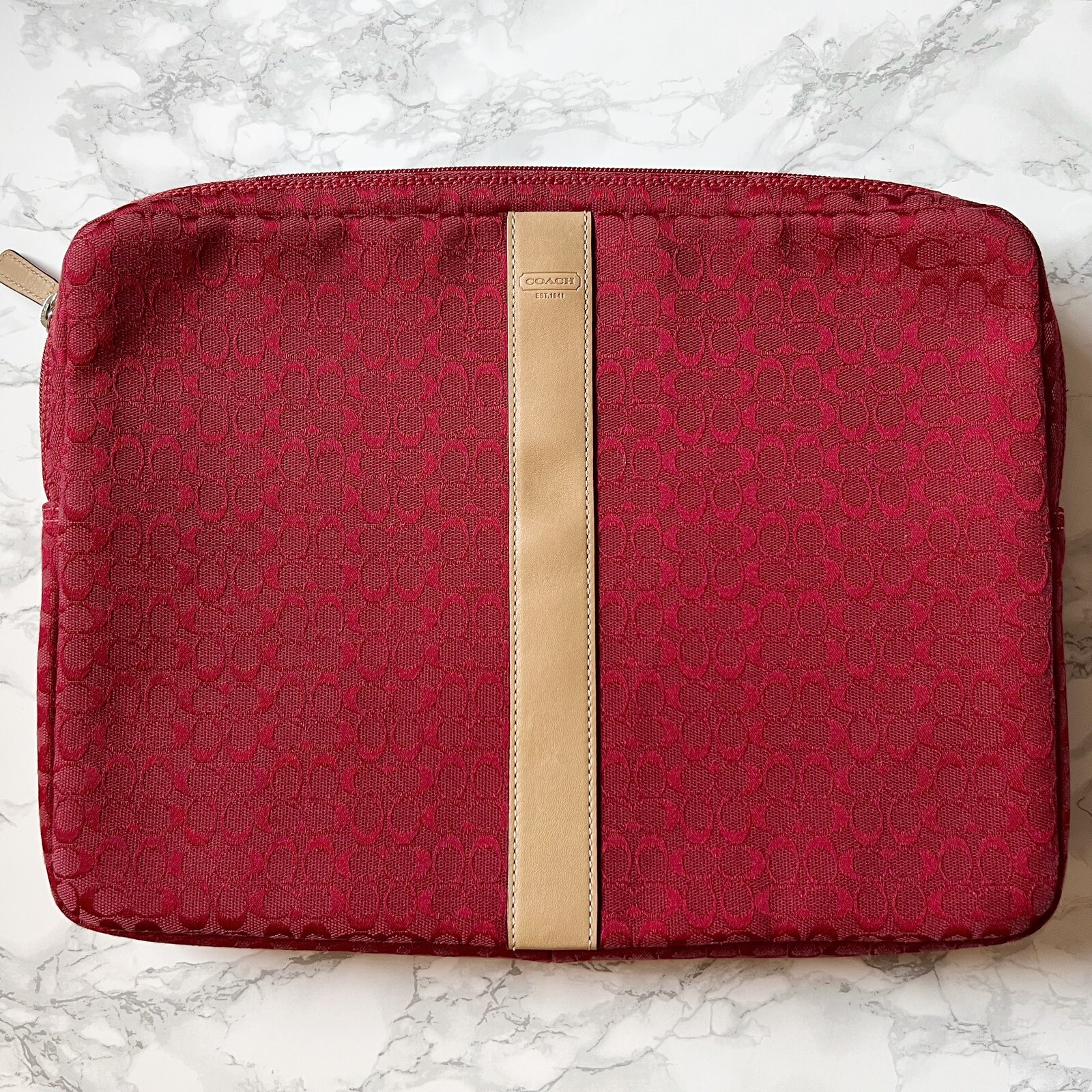 Coach Vintage Signature Laptop Computer Case Bag Zip Around Red 
