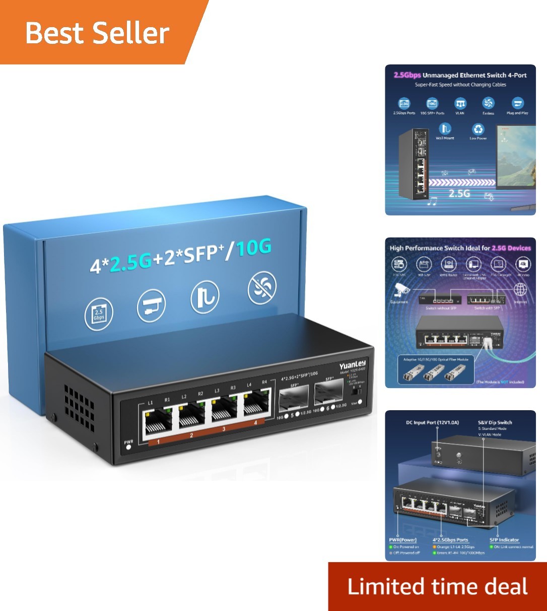 6 Port 2.5G Ethernet Switch with 10G SFP Ports for Fast Network Connectivity