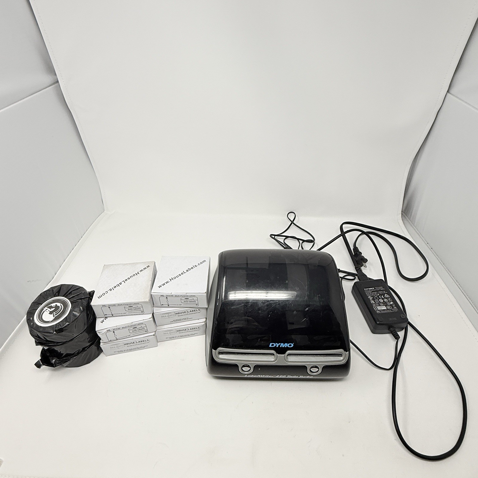 Dymo LabelWriter 450 Twin Turbo Thermal Printer Power & USB Cords + 4000 Labels