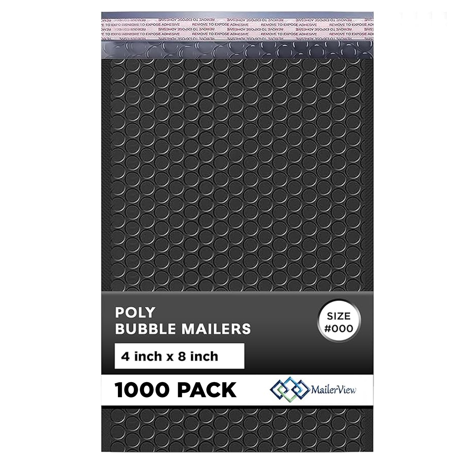 Jet Black Bubble Mailers 4x8, Poly Padded Envelopes #000, 1000 Pack