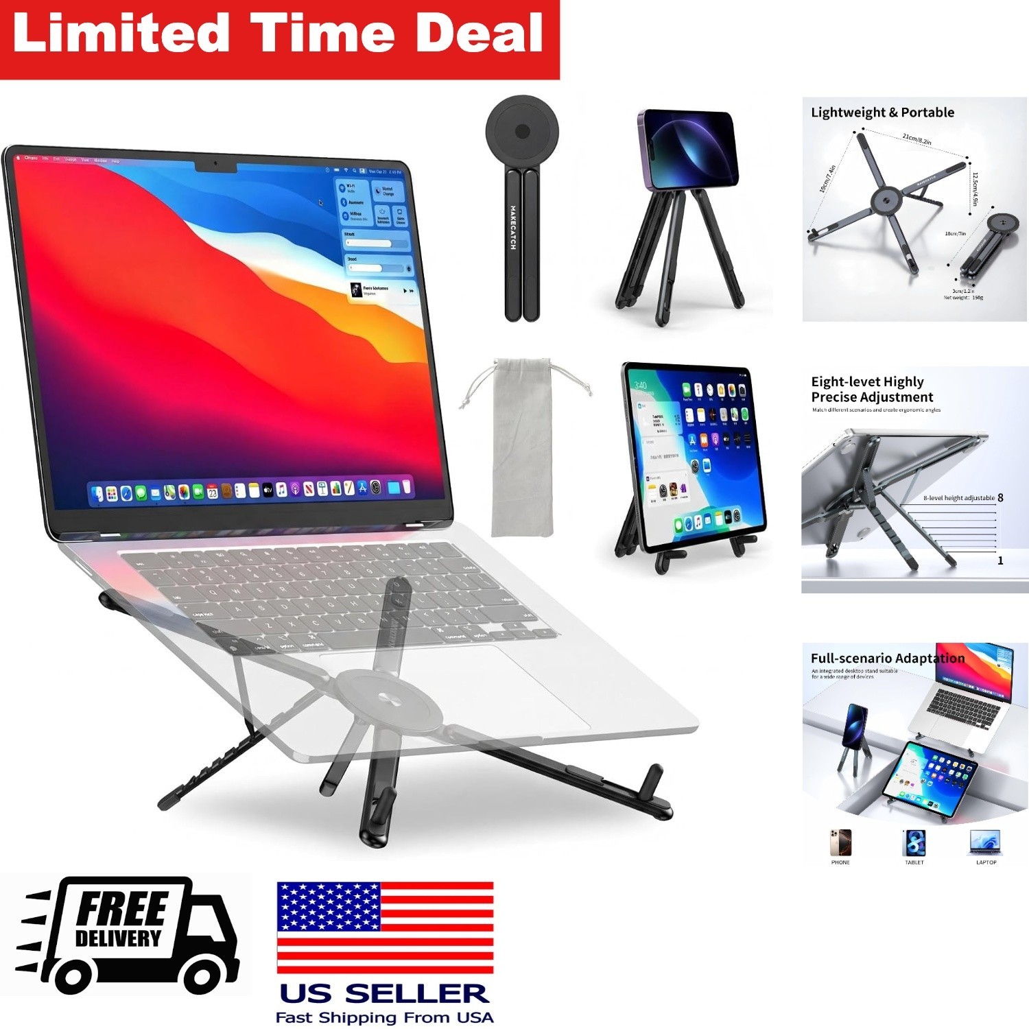 Portable Laptop Stand Adjustable Height Travel Holder for Laptop Phone Tablet