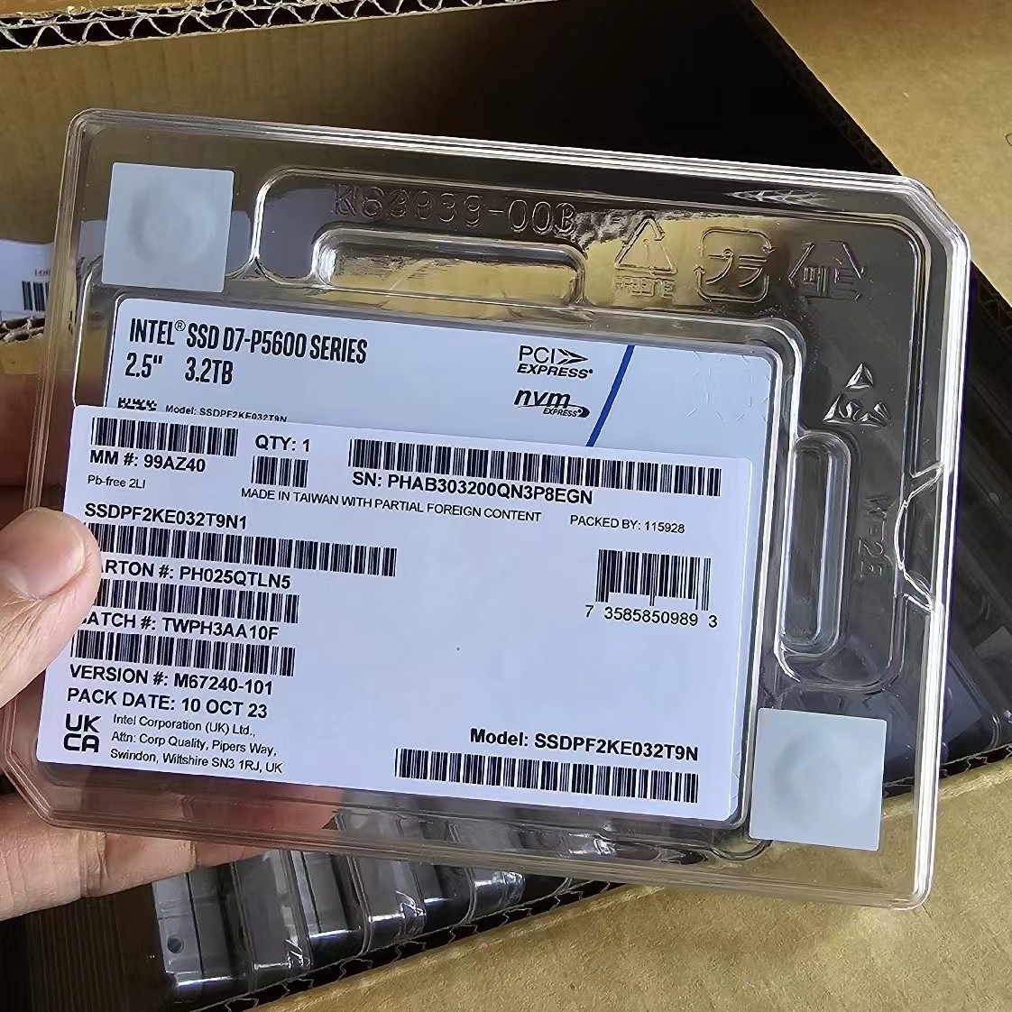 3.2TB SSD Intel D7-P5600 U2 SERIES SSDPF2KE032T9N1 Solid State Drive NVME-