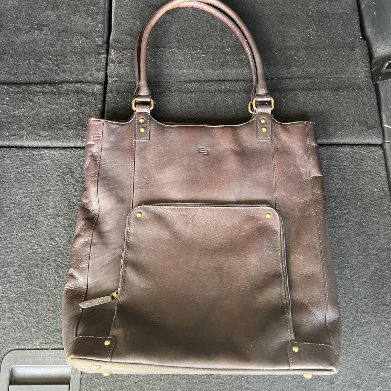 Solo Brown Leather Computer Business Shoulder Tote Bag. Laptop