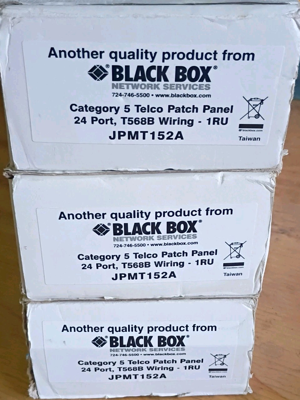 3 NEW NOS 1U 24 Port CAT5 Telco Patch Panel T568B Wiring Black Box JPMT152A 1RU