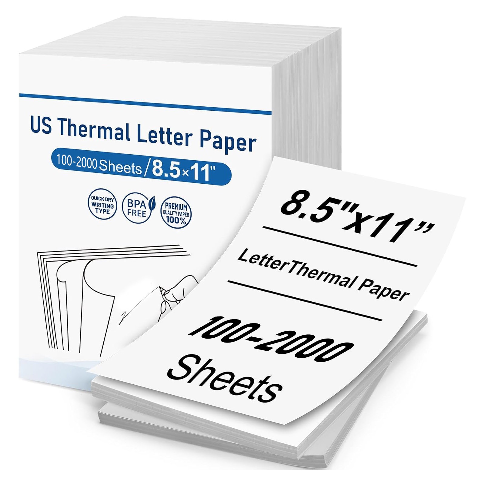 100-2000Sheets Thermal Printer Paper 8.5" X 11" US Letter Size Thermal Paper Lot