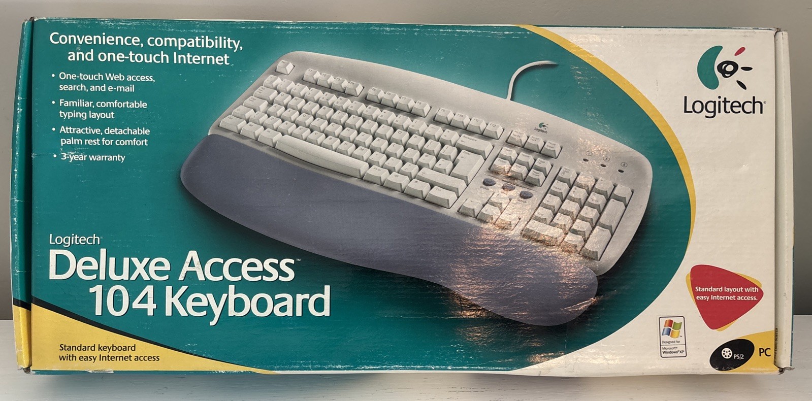 VTG Y2K Logitech Deluxe Access 104 Keyboard Windows XP - NEW / Sealed 2001