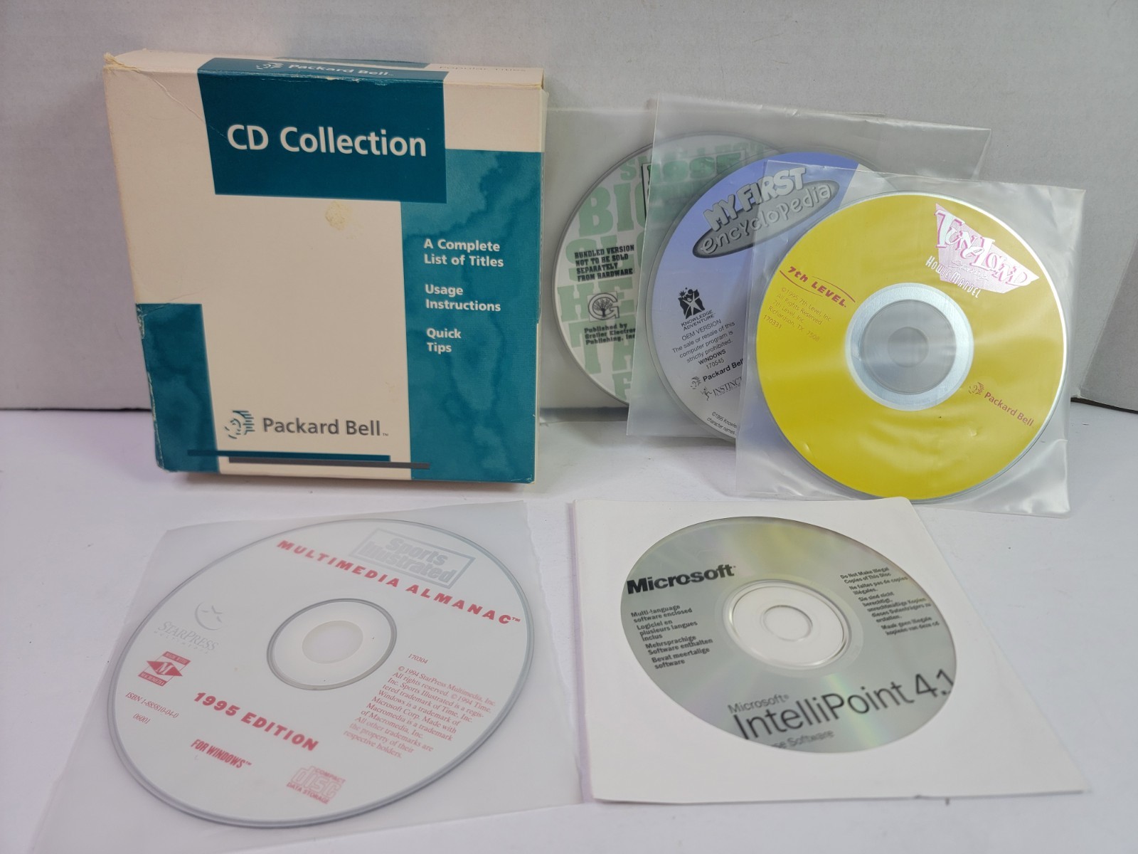 Vintage 1995 Packard Bell CD Collection 5 Disc Software Lot Windows Incomplete