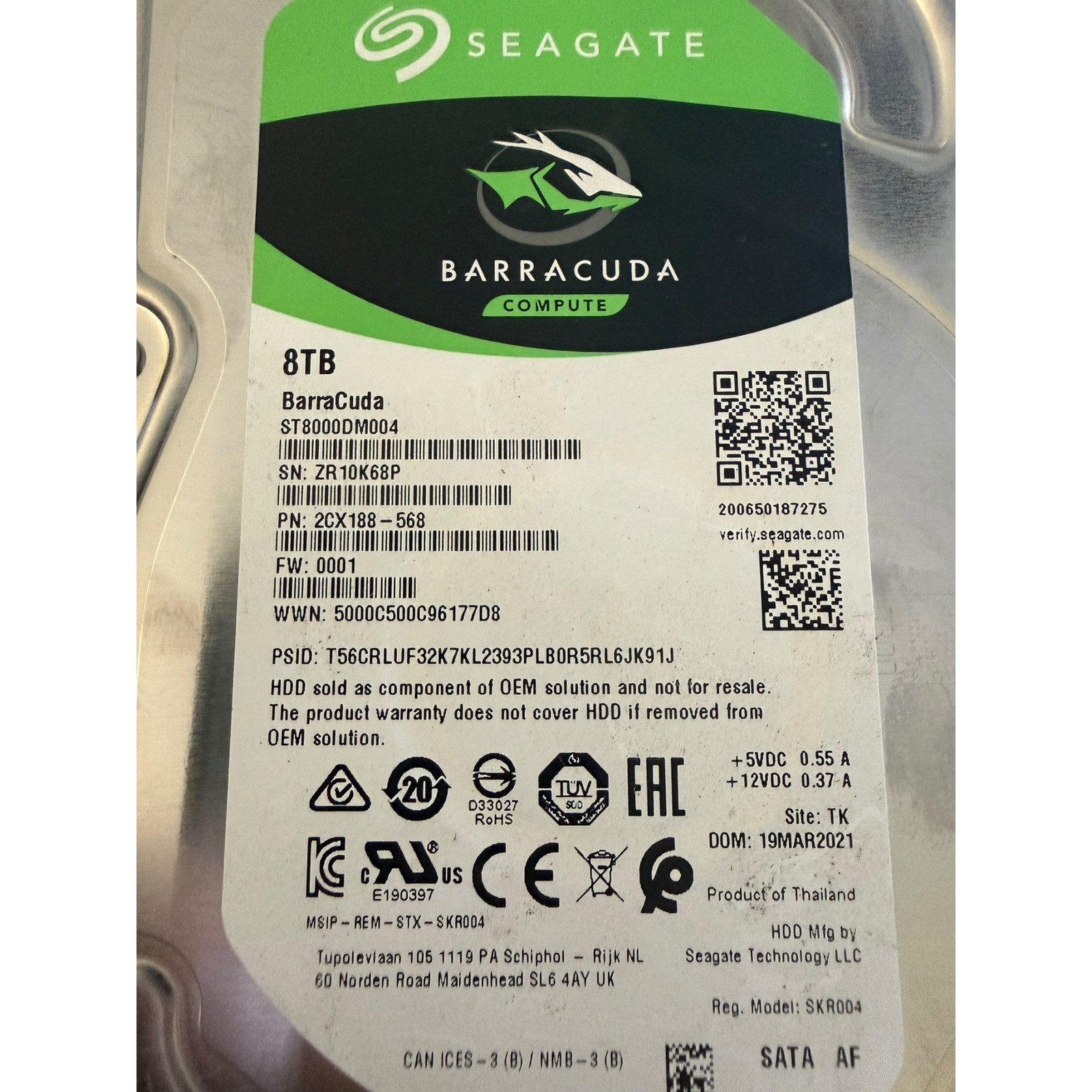 Seagate BarraCuda Compute 8TB Internal HDD 3.5 SATA 6Gb/s ST8000DM004