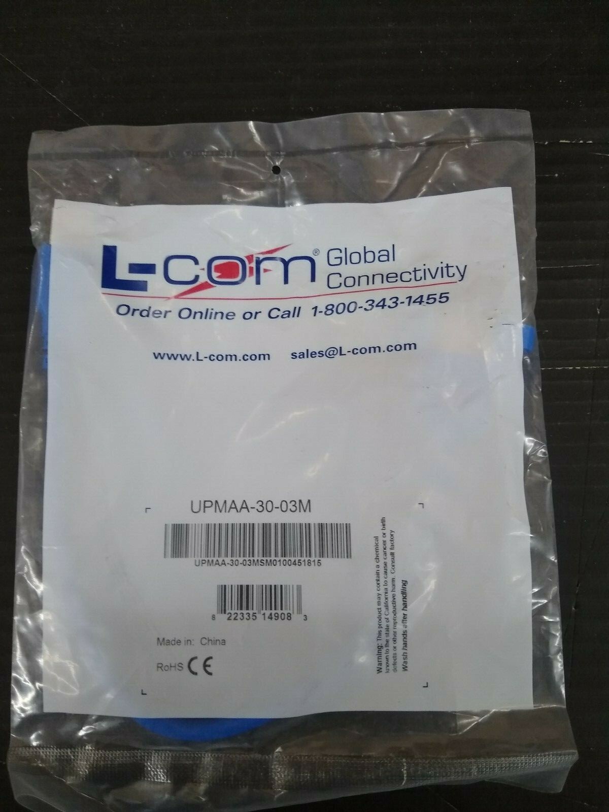 New, L-Com, UPMAA-30-03M, USB 3.0 Type A Female Bulkhead/Type A Male, 0.3m