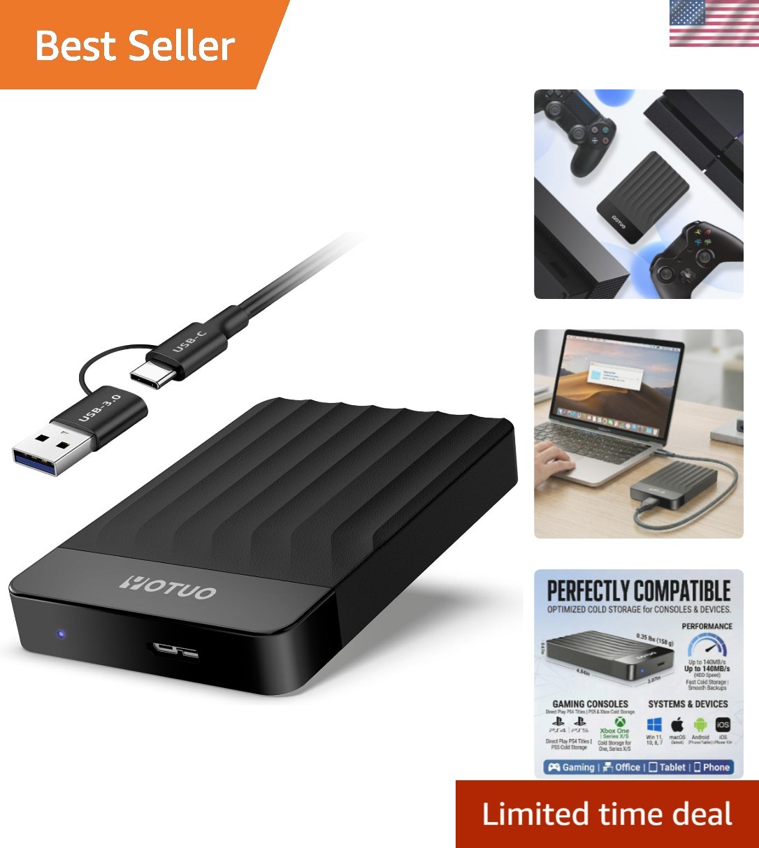 Ultra-Fast 1TB External HDD with Shock-Absorbing Sleeve for Secure Storage