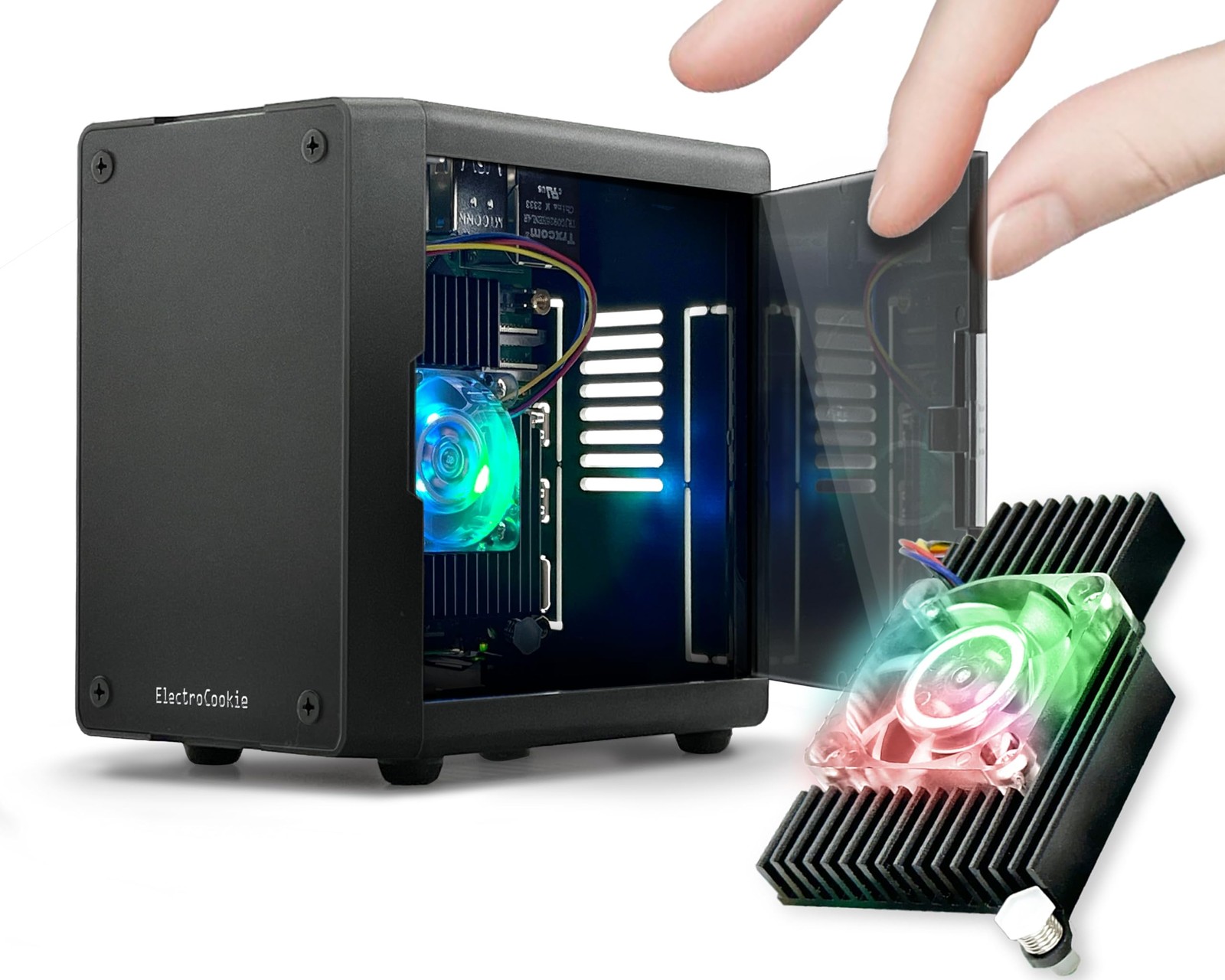 ElectroCookie Mini PC Case for Raspberry Pi 5 with Active RGB Lighting Cooler...