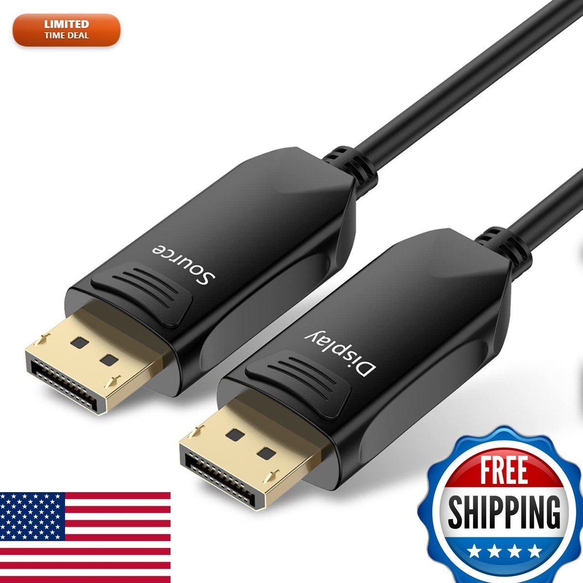 BIFALE Displayport Fiber Optic Cable 50ft 32.4Gbps DP1.4 Gold Plated Connector