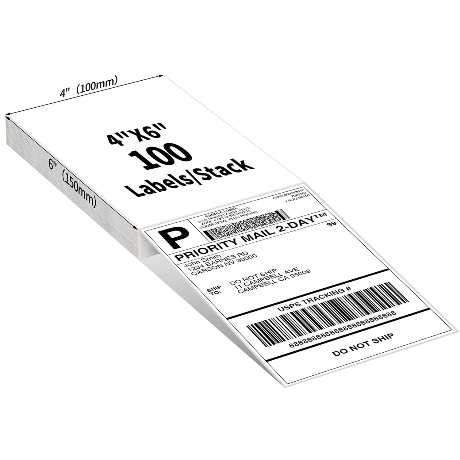 100PCS 4"x6" Fanfold Direct Thermal Shipping Labels for Zebra & Rollo Printers