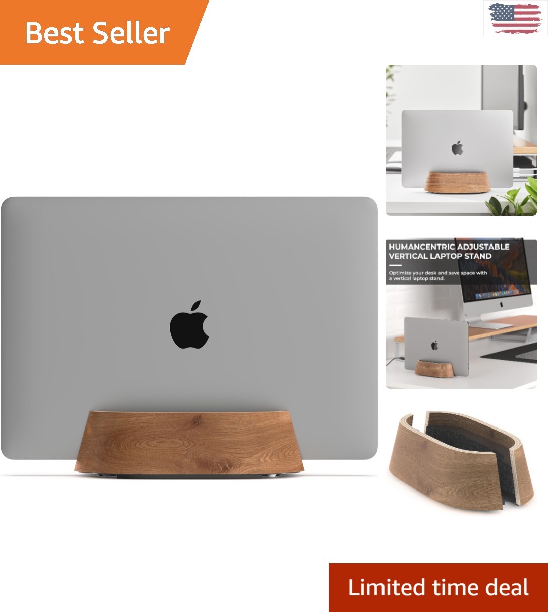 Stylish Black Walnut Laptop Holder - Fits Laptops from .5" to 1.5" Thick