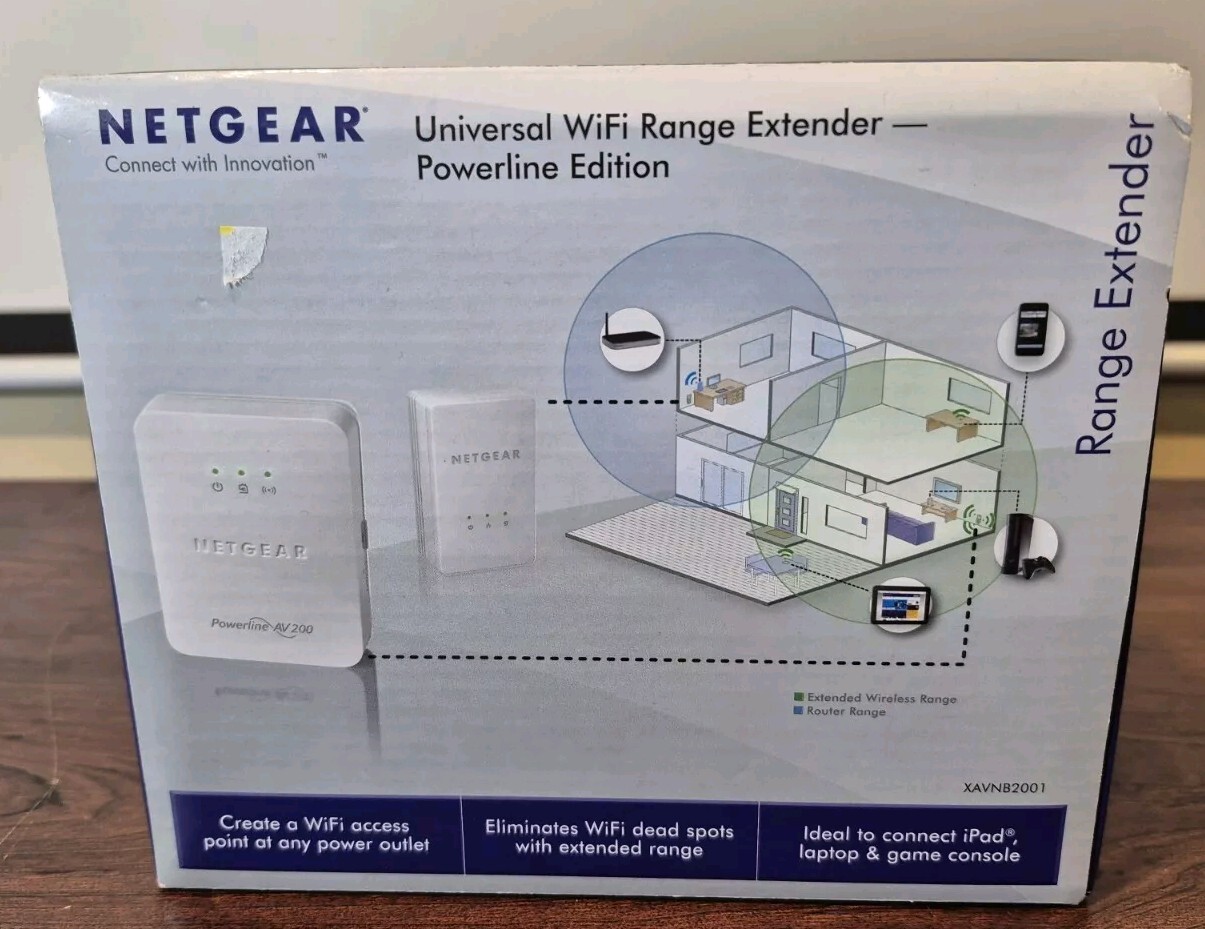 NETGEAR XAVNB2001  Powerline AV 200 WIRELESS-N Extender KIT Open Box
