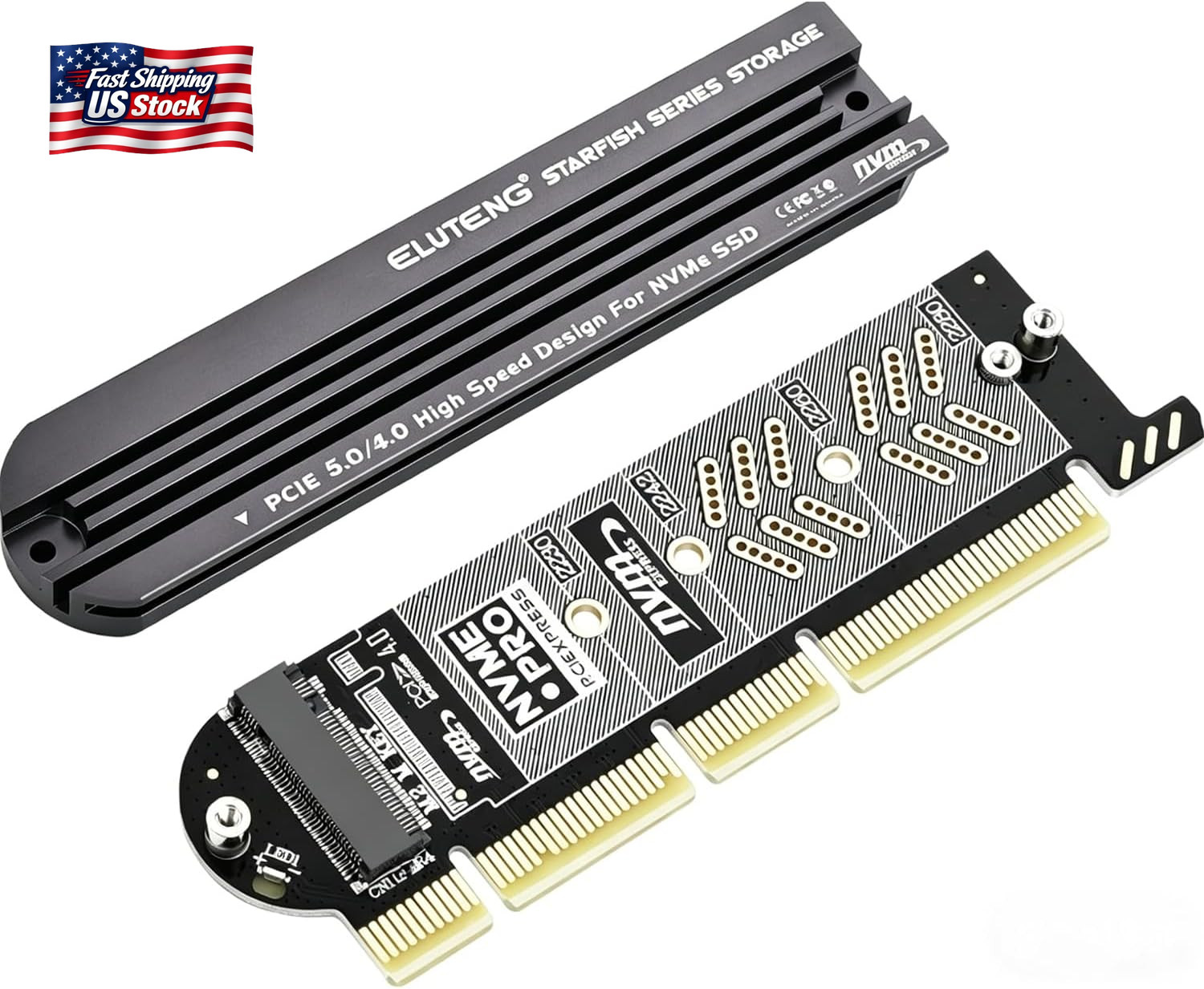 ELUTENG Nvme Pcie 5.0/4.0/3.0 Adapter Nvme M.2 SSD to Pcie X4/X8/X16 Card