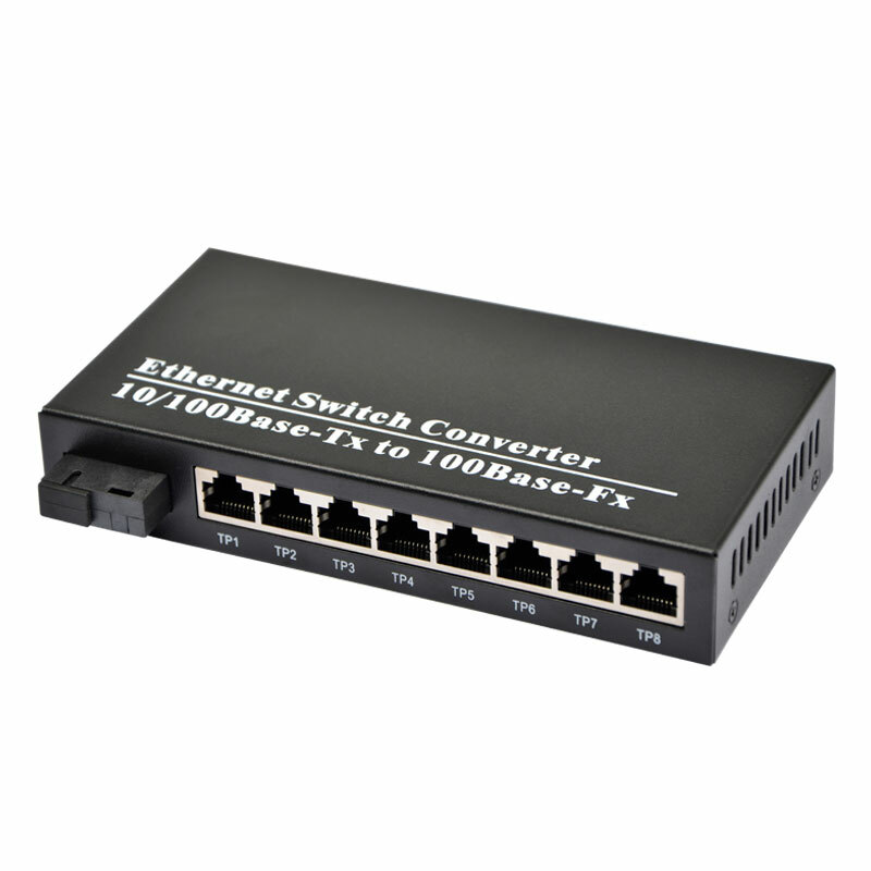 1 Pair 10/100M Fiber Optical Media Converter 8 RJ45 1 SC Singlemode Single Fiber