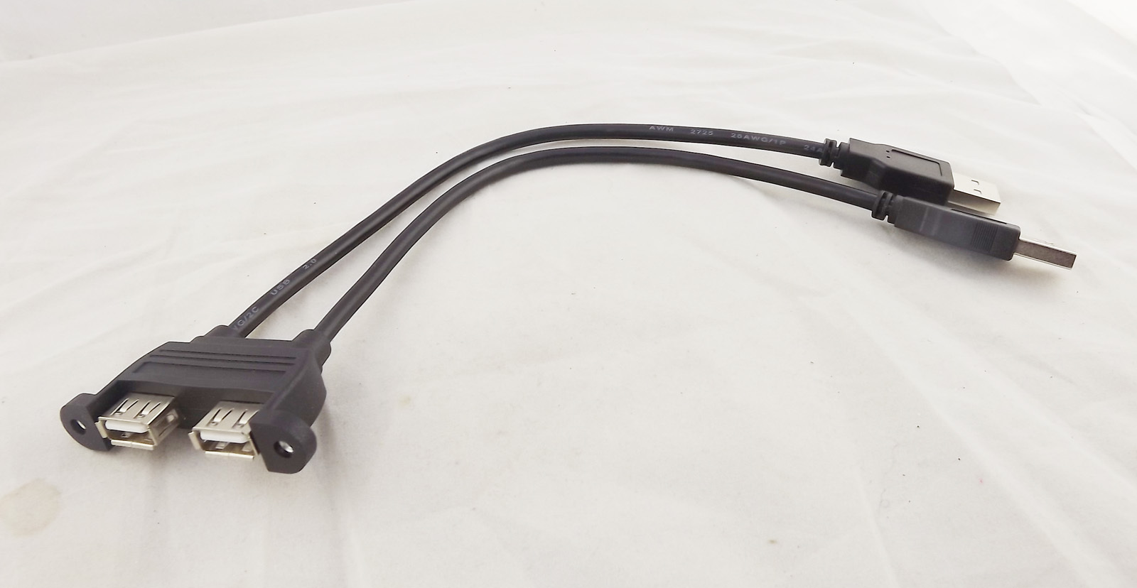 1x 25cm 2 USB A Female Panel Mount Socket To Dual USB 2.0 A Male Extension Cable