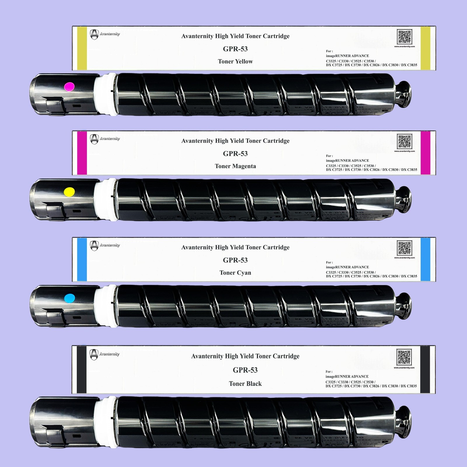 Compatible Canon GPR-53 GPR53 Toner, Set of CMYK / 2 Packs of Black