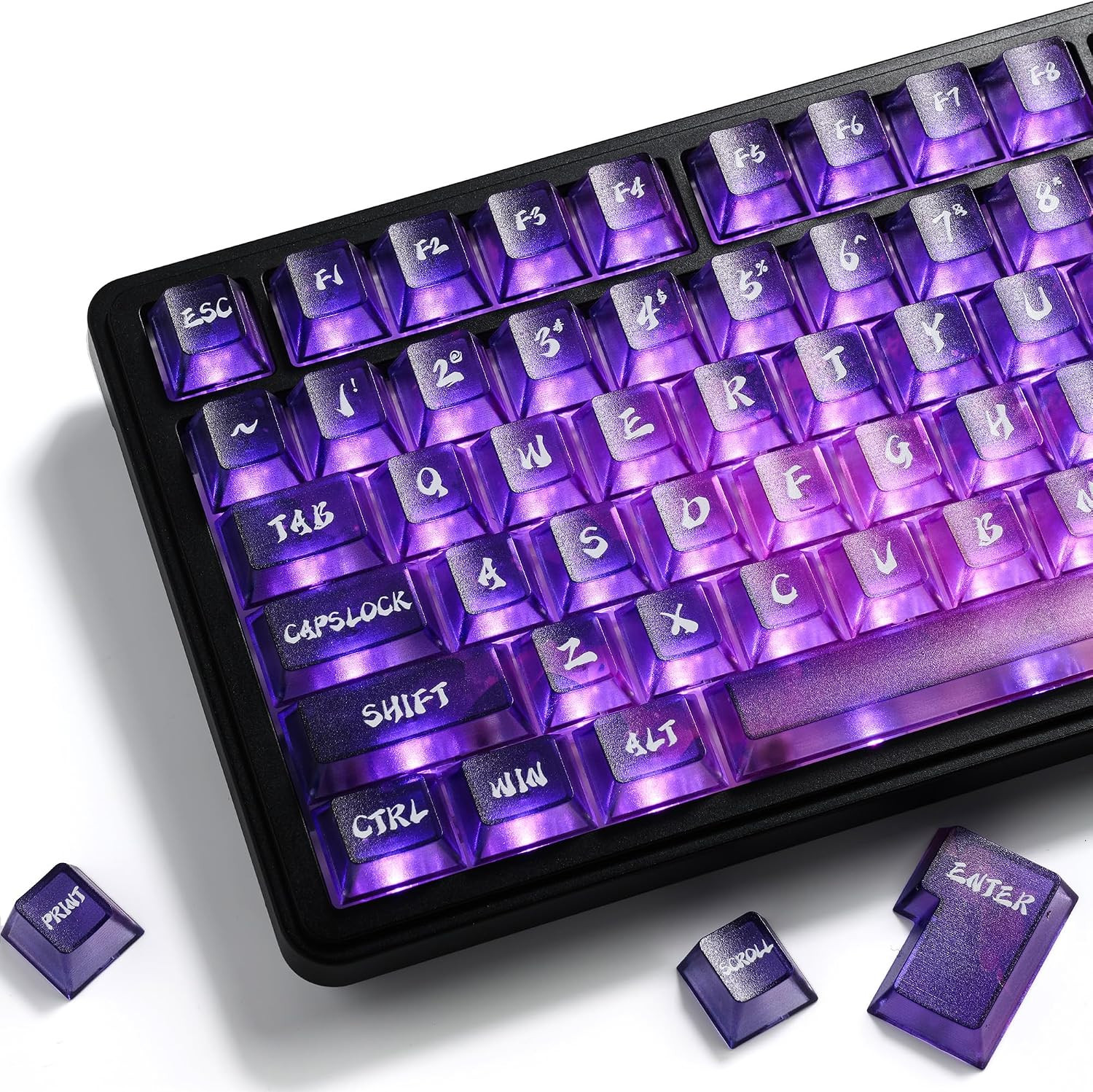 XVX Purple Clear Keycaps, Transparent Keyboard Keycaps 60 75 100 Percent, 119 Ke