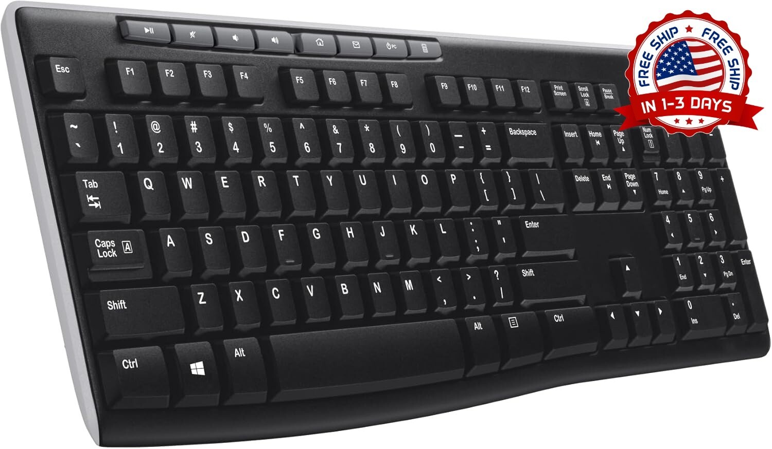 Teclado inalámbrico para Windows, inalámbrico de 2,4 GHz, tamaño completo NEW US