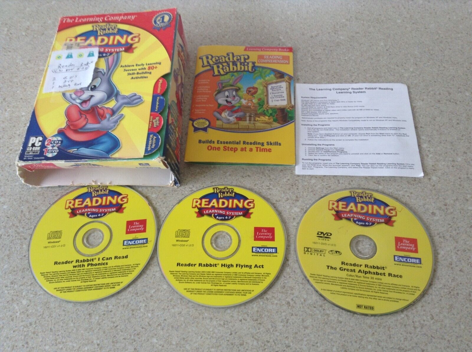 READER RABBIT learning system, ages 4-7  OS, 2 CD 1 DVD BOOK, PC cd rom software