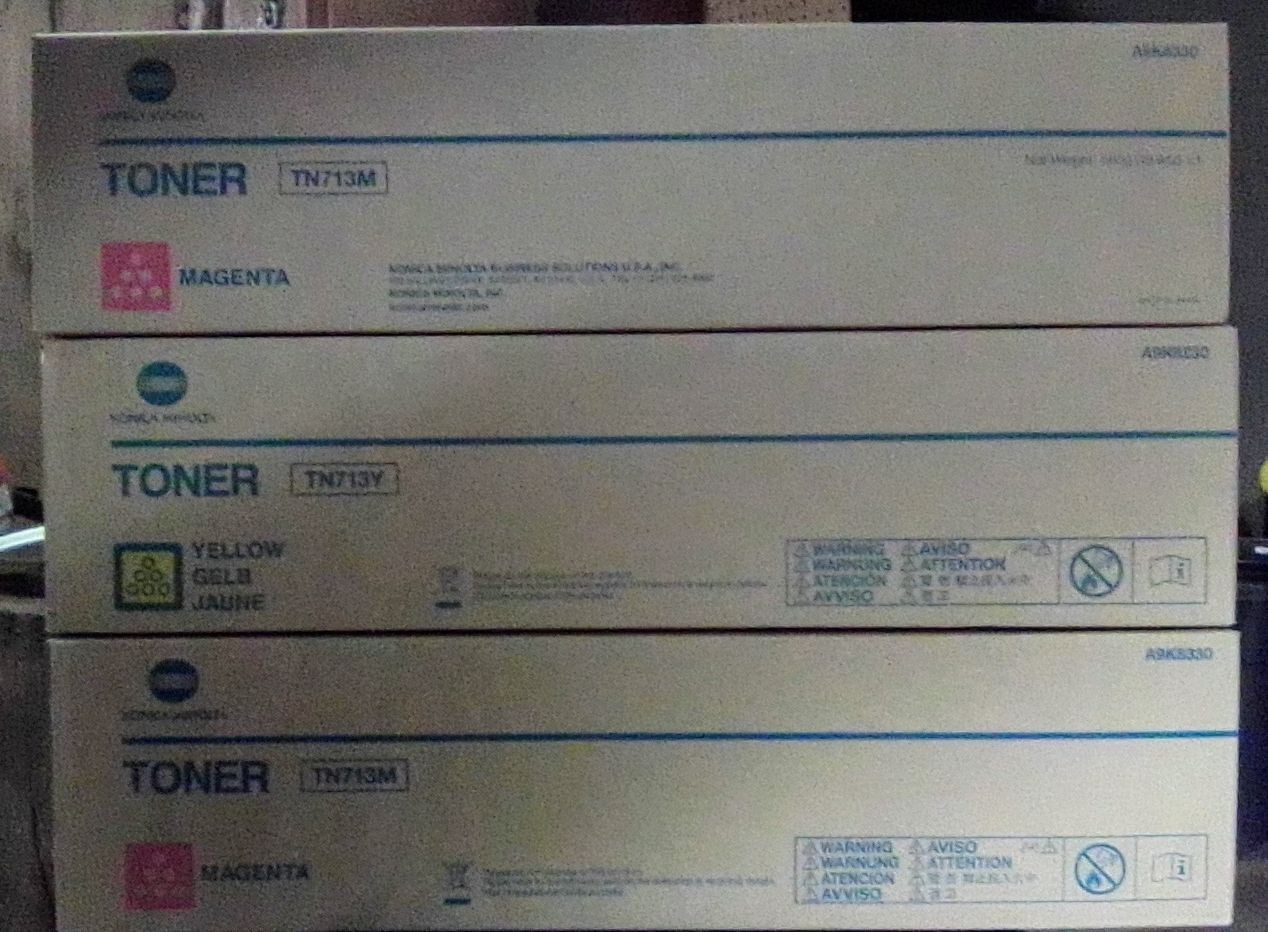 LOT OF 3 New OME Konica Minolta 2 TN713M+1 TN713Y Toner Cartridges
