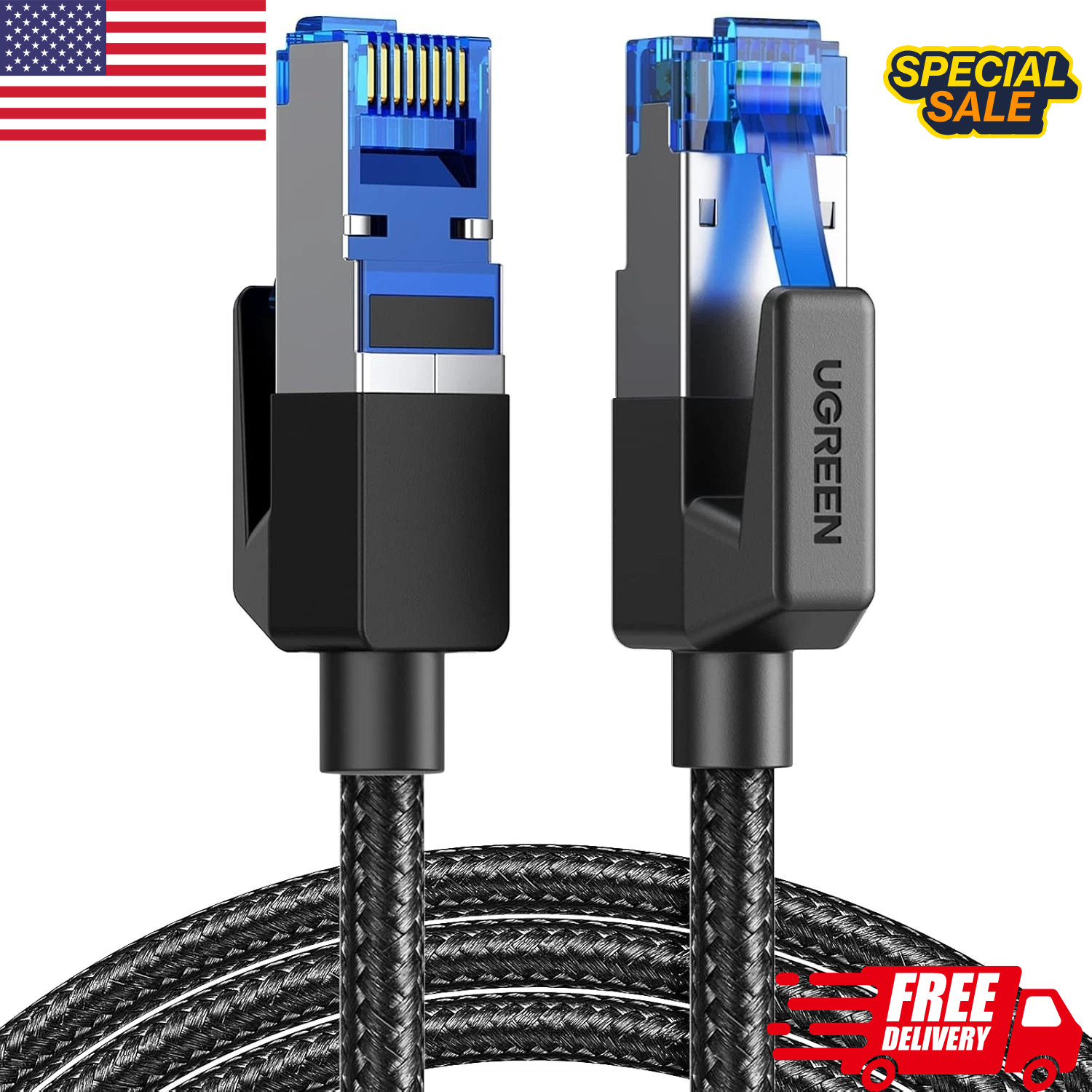 UGREEN Cat 8 Ethernet Cable 40Gbps 2000MHz Braided RJ45 LAN Cord