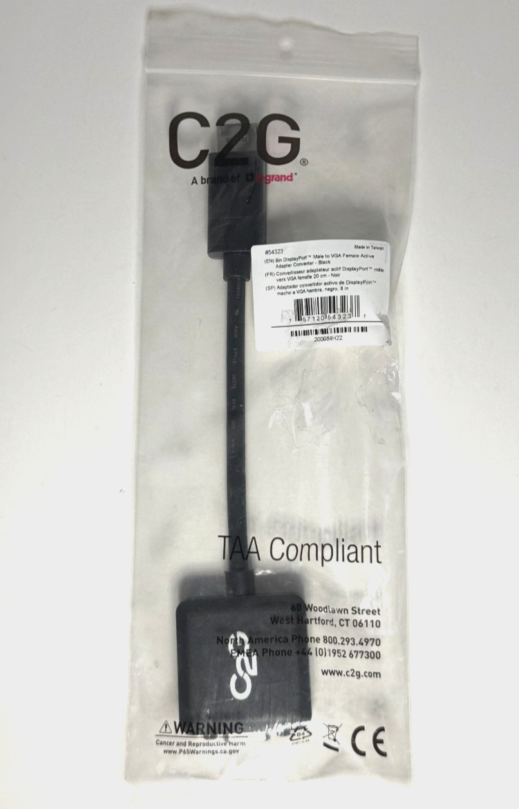C2G 8 inch DisplayPort Male to VGA Female Active Adapter Converter - New