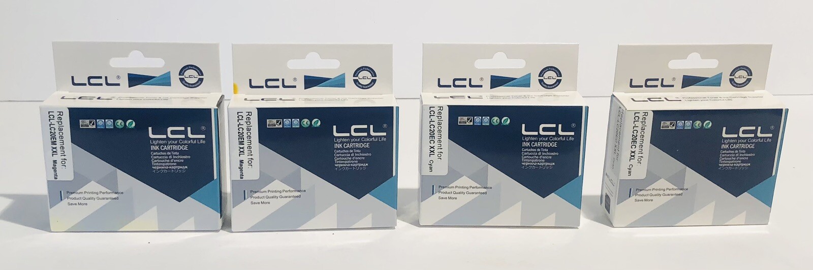 Lot Of 4 LCL Replacement Ink Cartridges for Brother LC20EC XXL  2 CYAN 2 Magenta