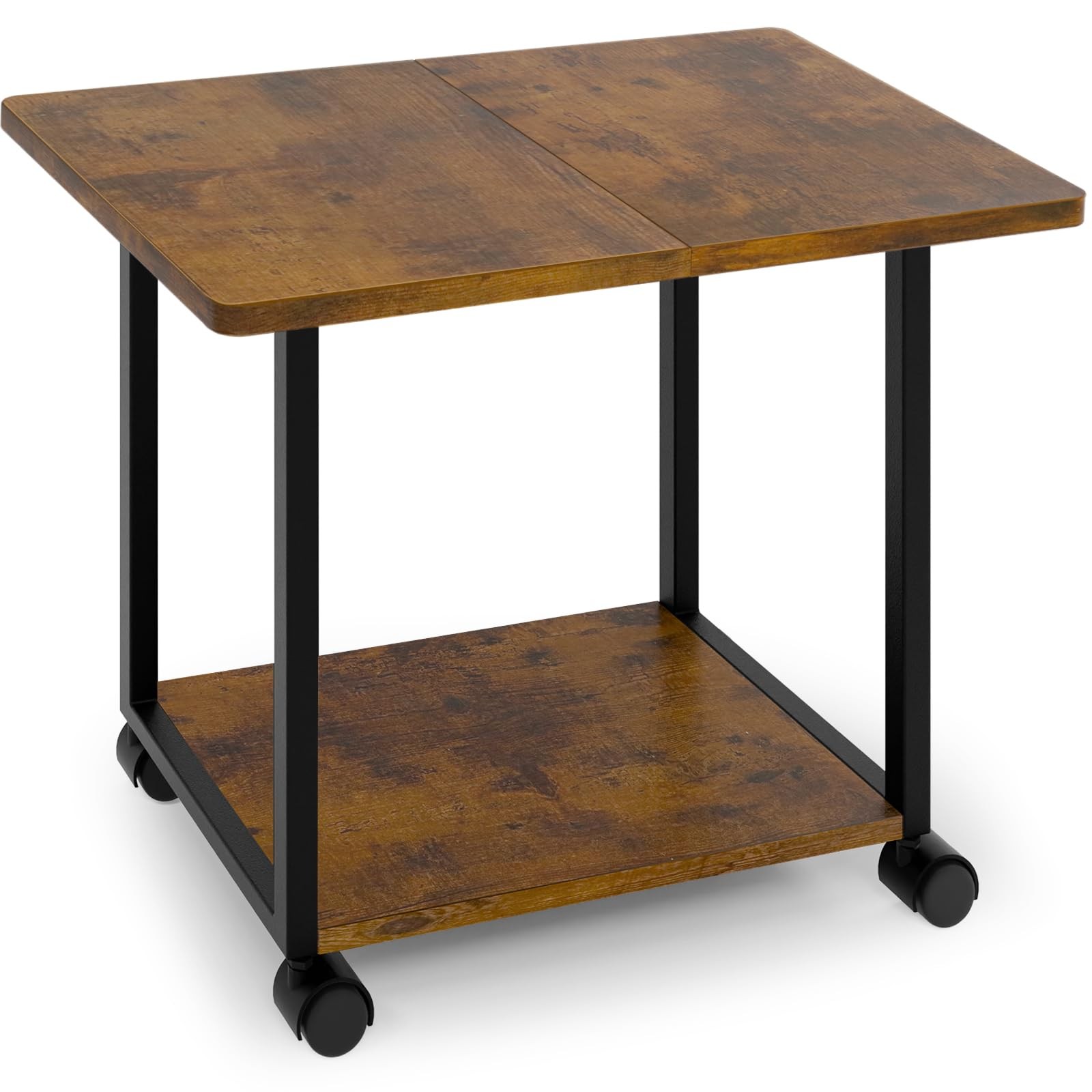 2Tier Large Under Desk Printer Stand 22x15.75 Inch Cart Wheels Rustic Brown