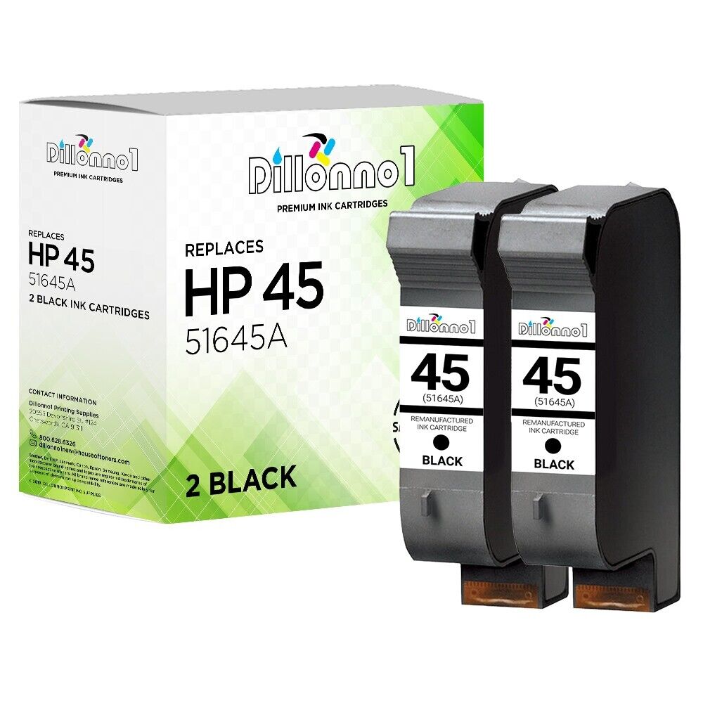 2 PACK 45 Black Ink For HP Color Copier 110 120 140 145 150 155 160 170 180 190