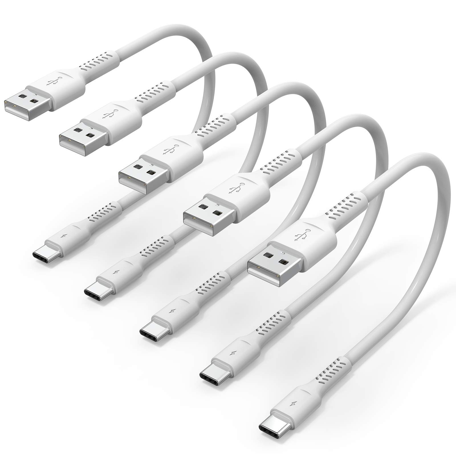 Umefly 1ft 5 Pack Durable USB A to Type C 3A Fast Charging 1 Feet, White 