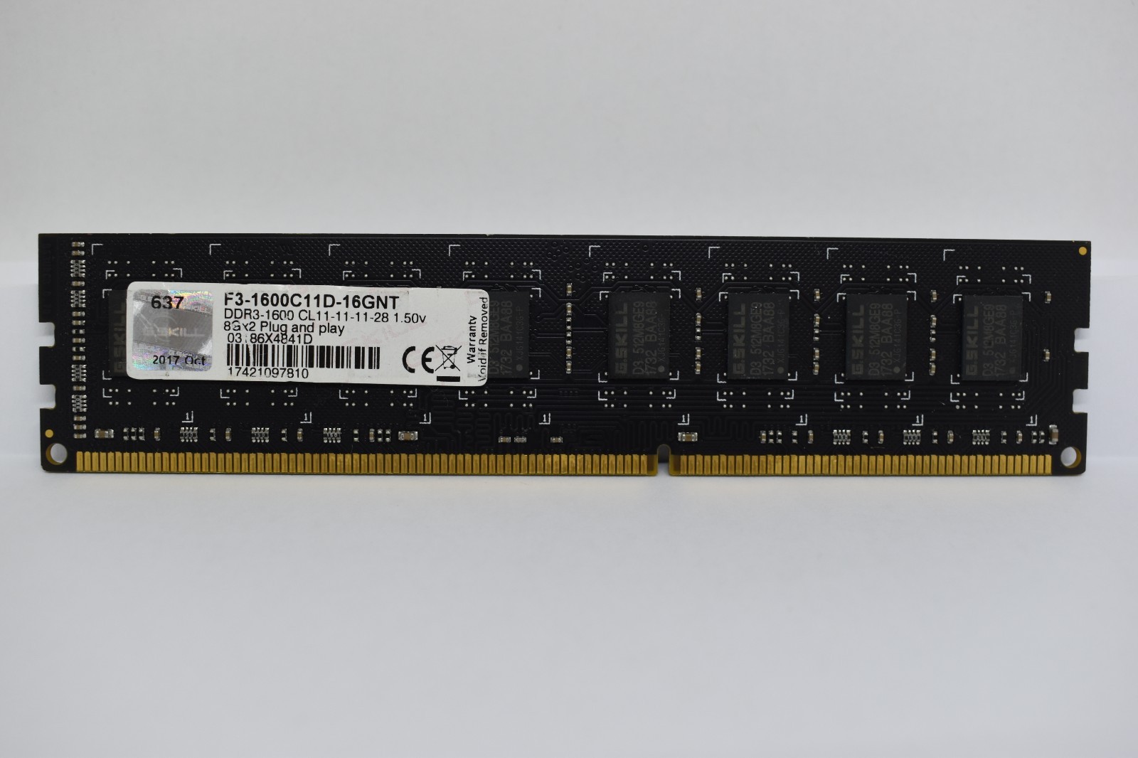 G.SKILL 8GB (1x8GB) DDR3-1600 PC3-12800 Desktop RAM F3-1600C11D-16GNT CL11